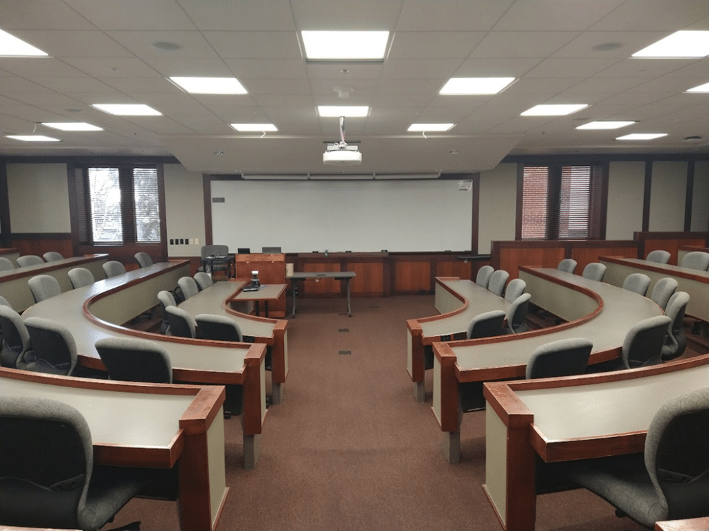 "Before" image of classroom in the Law College at the University of Tennessee, Knoxville
