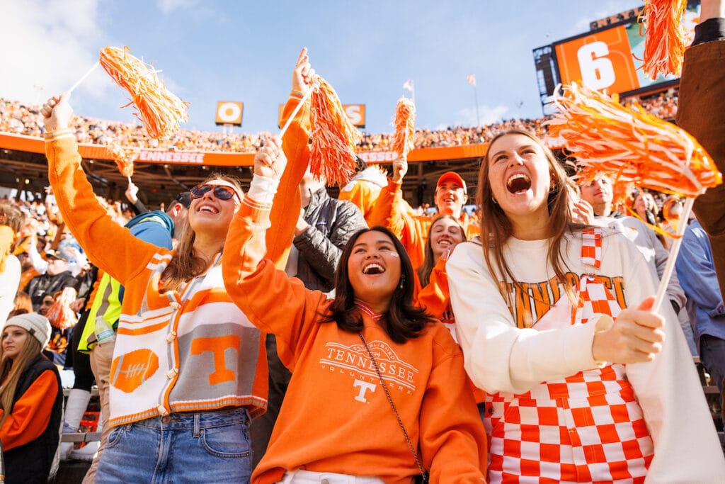 Fans cheer during a game at Neyland Stadium in Knoxville