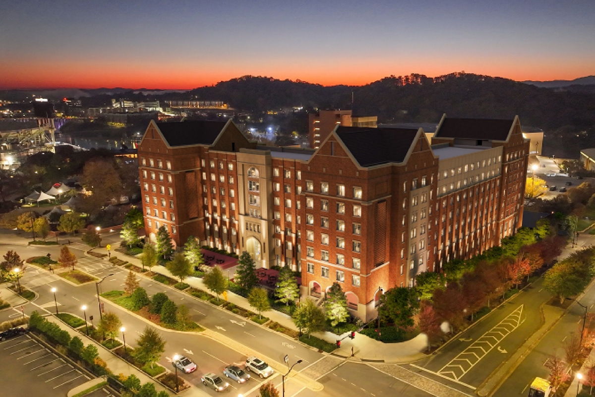 Rendering of Torchbearer Residence Hall featuring campus design standard features